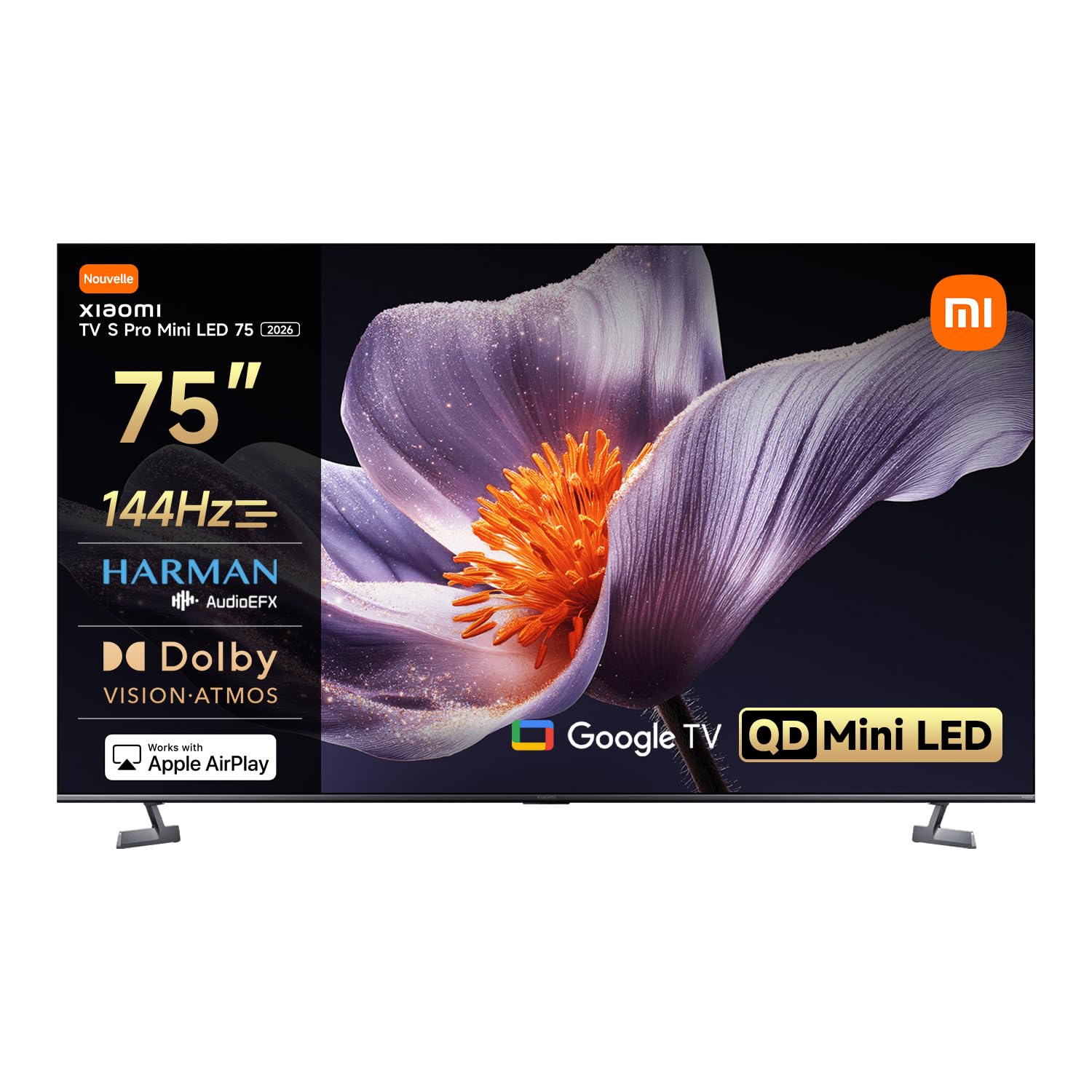 XIAOMI TV S Pro Mini LED 75, Smart TV, Dolby Vision, Dolby Atmos, QLED 4K, 144Hz, Google TV, HDR10+, Triple Tuner, DVB T2, MEMC, DTS-X, Harman AudioEFX, Prime Video, Google Assistant, AirPlay2